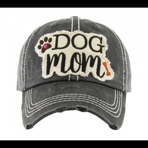 Distressed "Dog Mom" Embroidered Baseball Cap.